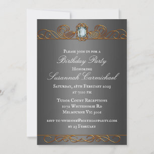 Diamond and Gold Dark Silver Birthday Invitation