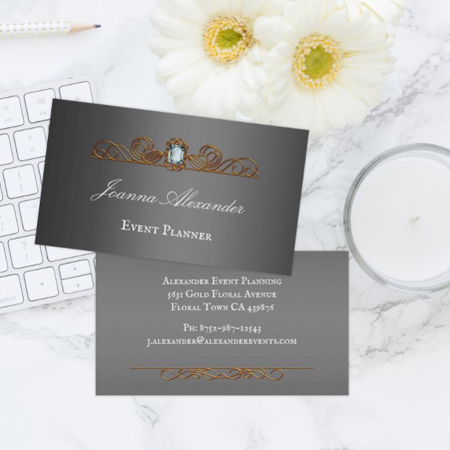 Diamond and Gold Dark Silver Personalised  Busines Business Card (Creator Uploaded)