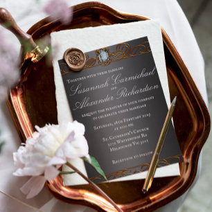 Diamond and Gold Dark Silver Wedding  Invitation