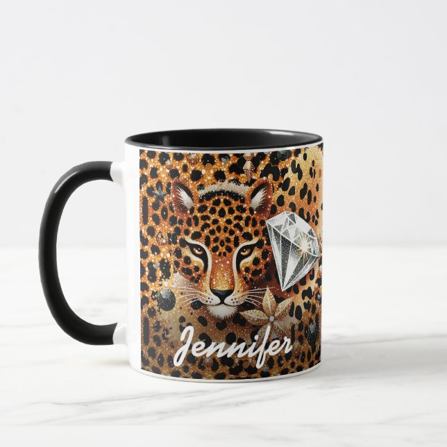 Diamond and Leopard with Name Mug (Left)