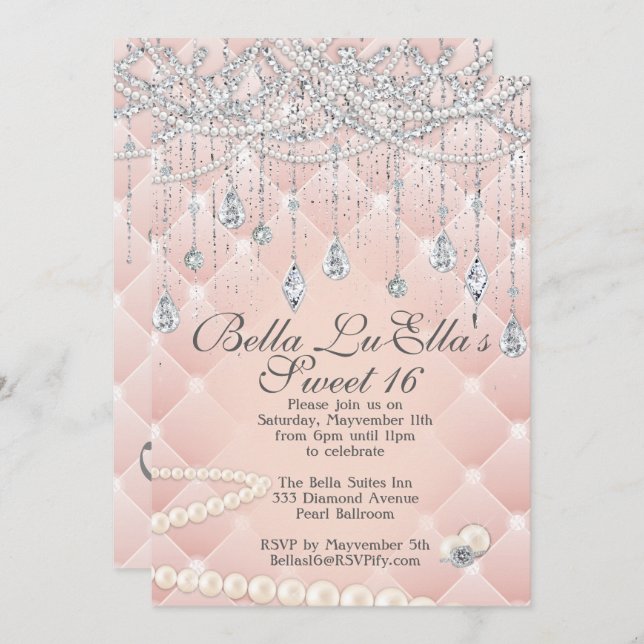 Diamond and Pearls Birthday Party Invitations (Front/Back)