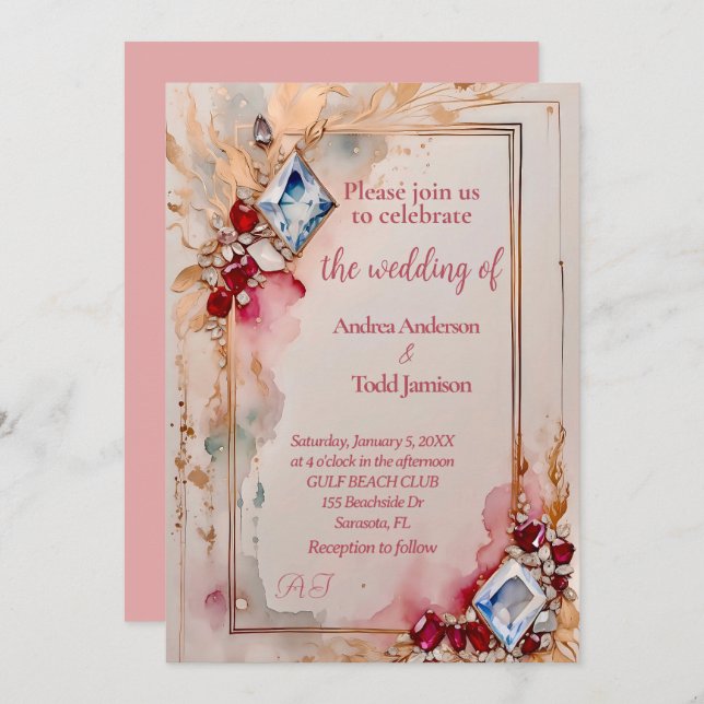 Diamond and Ruby wedding  Invitation (Front/Back)