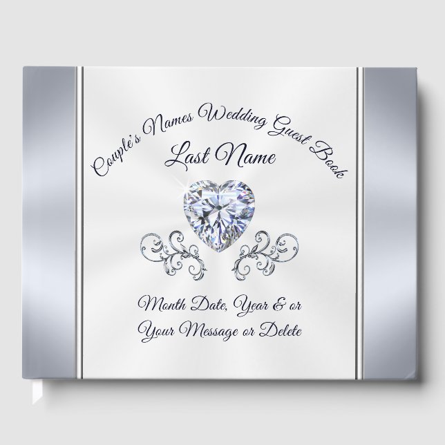 Diamond and Silver Wedding Guest Book Personalised (Front)