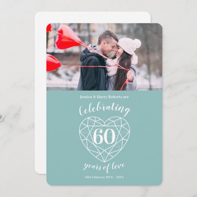 Diamond Anniversary 60 years photo invitations (Front/Back)