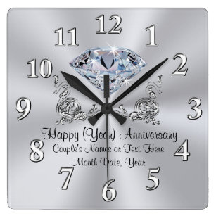 Diamond Anniversary Clocks with Your TEXT and YEAR