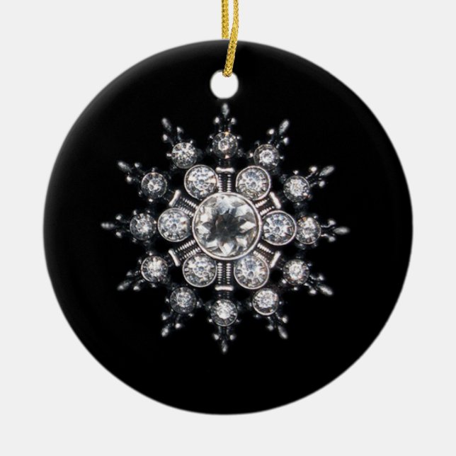 Diamond April Crystal Birthstone Snowflake Jewel Ceramic Ornament (Front)