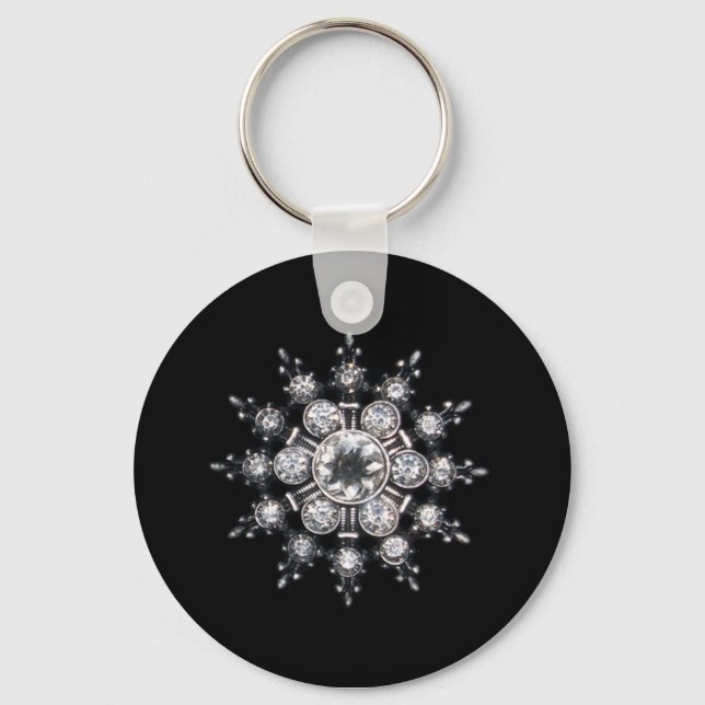 Diamond April Crystal Birthstone Snowflake Jewel  Key Ring (Front)