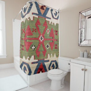Diamond Arrow Konya Blue Green Cowboy  Shower Curtain