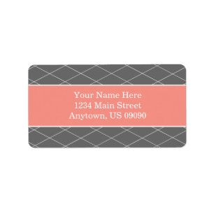 Diamond Background Address Labels (Coral / Grey)