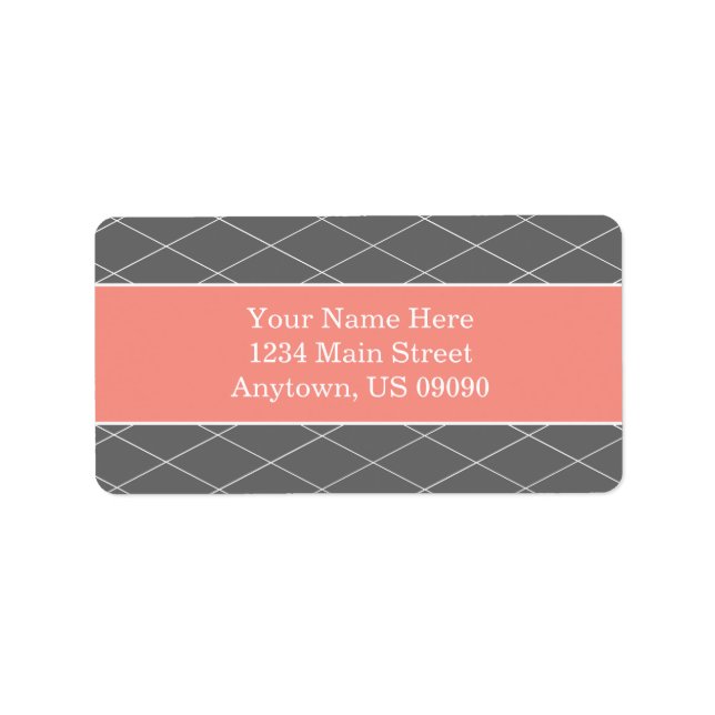 Diamond Background Address Labels (Coral / Grey) (Front)