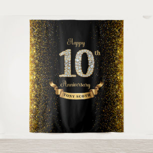 Diamond Black and Gold Anniversary Backdrop Tapestry