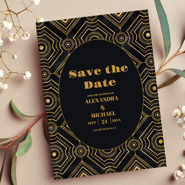 Diamond Black and Gold Art Deco Wedding  Save The Date (Creator Uploaded)