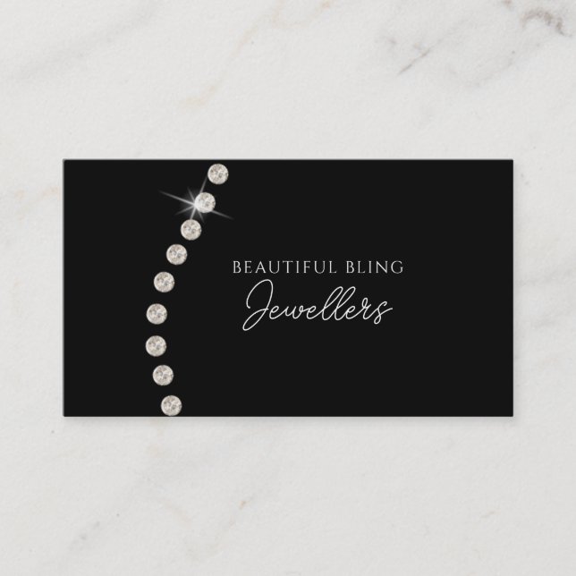Diamond Black Bling Jewellery Store Gift Merchant Business Card (Front)