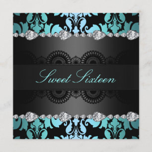 Diamond Black/Blue Sweet16 Birthday invite