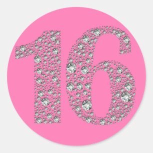 Diamond Bling 16 Sixteen Birthday Party Favour Classic Round Sticker