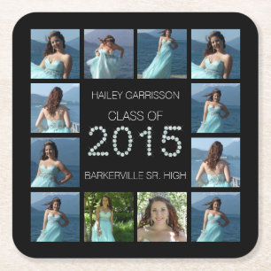 Diamond Bling 2015 Graduation 12 Photos Square Paper Coaster