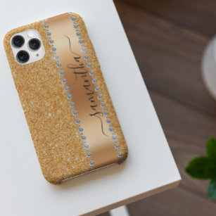 Diamond Bling Glitter Calligraphy Name Copper iPhone 13 Pro Max Case