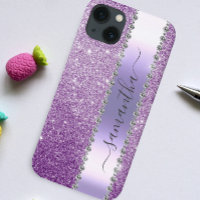 Diamond Bling Glitter Calligraphy Name Purple 