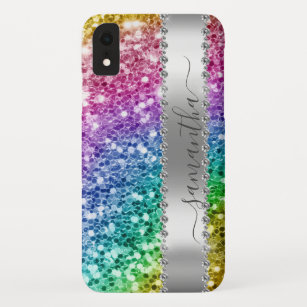 Diamond Bling Glitter Calligraphy Name Rainbow  Case-Mate iPhone Case