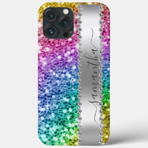 Diamond Bling Glitter Calligraphy Name Rainbow  iPhone 13 Pro Max Case