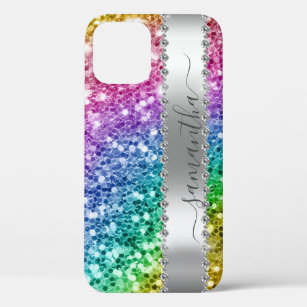 Diamond Bling Glitter Calligraphy Name Rainbow  iPhone 12 Pro Case