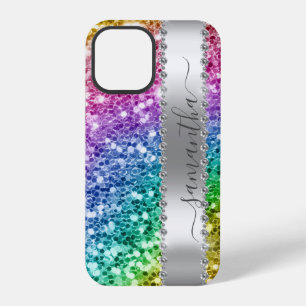Diamond Bling Glitter Calligraphy Name Rainbow iPhone 12 Pro Case