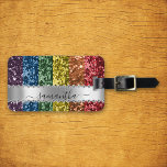 Diamond Bling Glitter Calligraphy Name Rainbow Luggage Tag<br><div class="desc">This design may be personalised in the area provided by changing the photo and/or text. Or it can be customised by clicking Personalise this Template and then choosing the click to customise further option and delete or change the colour of the background, add text, change the text colour or style,...</div>