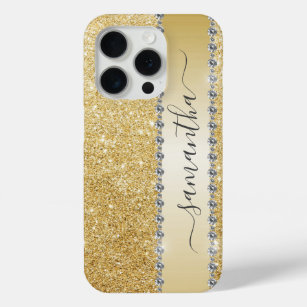Diamond Bling Glitter Calligraphy Name Rose Gold  iPhone 15 Pro Case