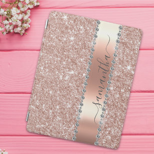 Diamond Bling Glitter Calligraphy Name Rose Gold iPad Pro Cover