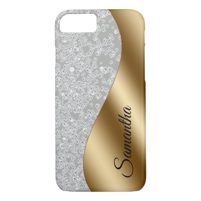 Diamond Bling Gold Metal Personalised Galm Case-Mate iPhone Case (Back)