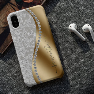 Diamond Bling Gold Metal Personalised Script  iPhone 15 Case