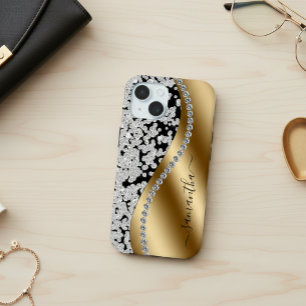 Diamond Bling Gold Metal Personalized Script iPhone 15 Case