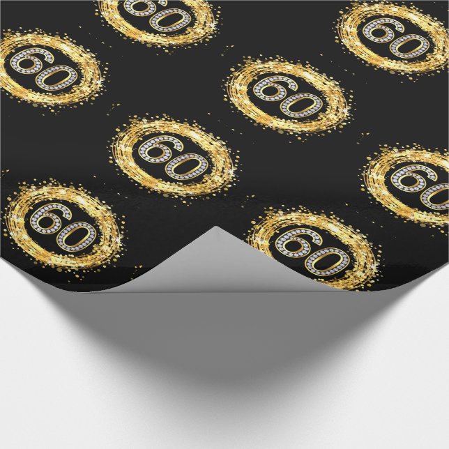 Diamond Bling Number 60 Glitter Confetti | gold Wrapping Paper (Corner)