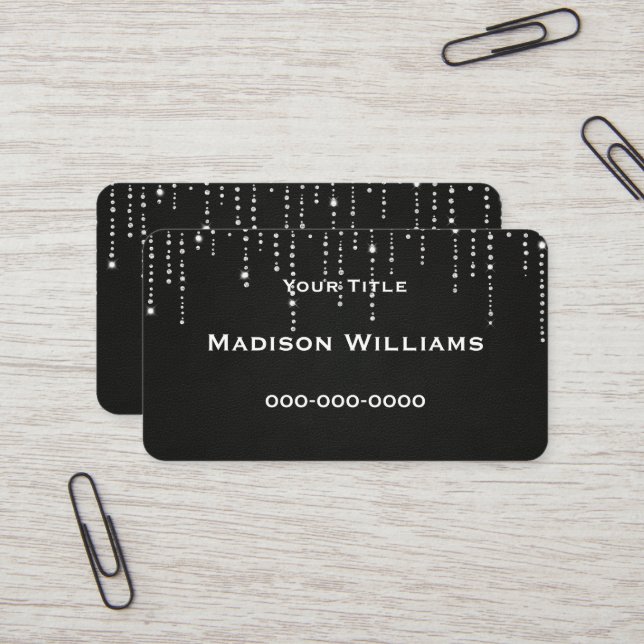 diamond bling on black leather business card (Front/Back In Situ)