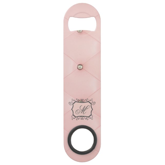 Diamond Bling Pink Tufted Leather Bottle Opener (Front)