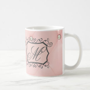 Diamond Bling Pink Tufted Leather Coffee Cup Mug