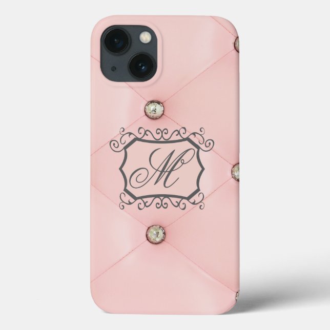 Diamond Bling Pink Tufted Leather iPad Mini Case (Back)
