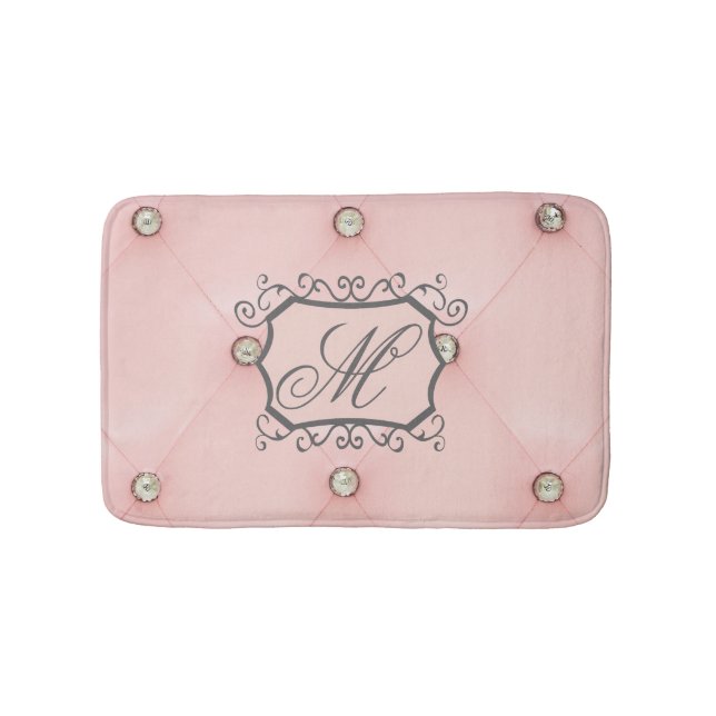 Diamond Bling Pink Tufted Leather Pattern Bath Mat (Front)