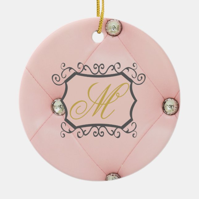 Diamond Bling Pink Tufted Leather Pattern Ornament (Front)