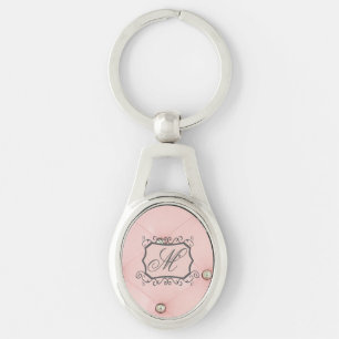 Diamond Bling Pink Tufted Monogram Key Chain