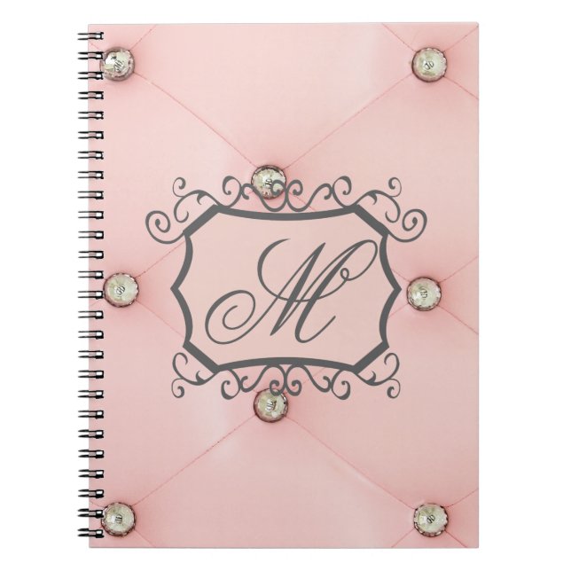 Diamond Bling Pink Tufted Monogram Note Book (Front)