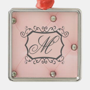 Diamond Bling Pink Tufted Monogram Ornament