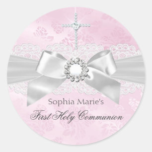 Diamond Bow Pink First Holy Communion Sticker