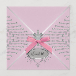 Diamond Bow Pink Sweet Sixteen Birthday Party Invitation
