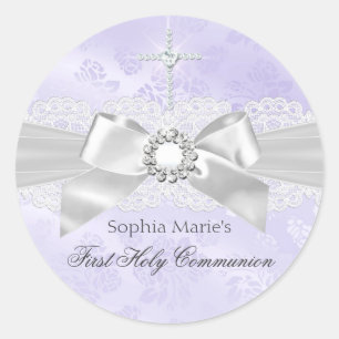 Diamond Bow Purple First Holy Communion Sticker