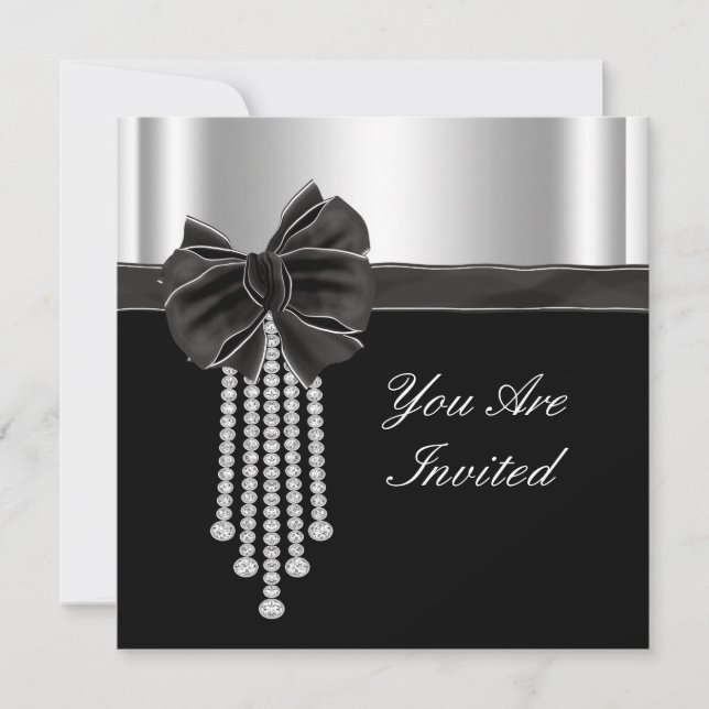 Diamond Bow Silver Black Party Template (Front)