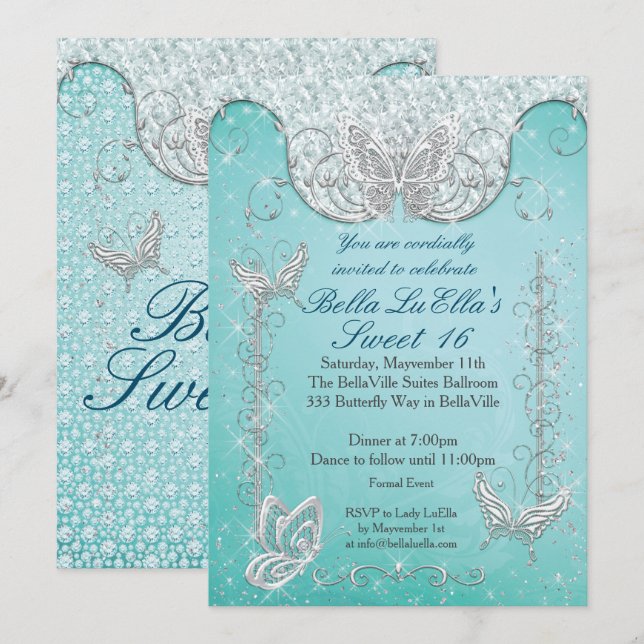 Diamond Butterfly Party Invitations (Front/Back)