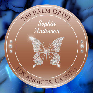 Diamond Butterfly, Rose Gold, DIY Return Address Classic Round Sticker
