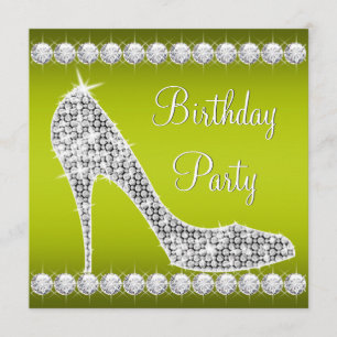 Diamond Celery Green High Heel Shoe Birthday Party Invitation