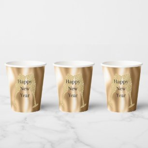 Diamond Champagne Glass Happy New Year Paper Cups